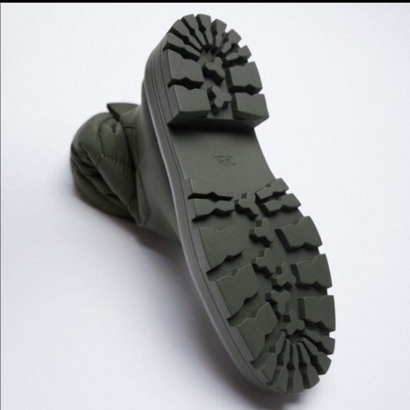 Zara Green Lug Sole Quilted Ankle Boots Women's 8 - Picture 5 of 5